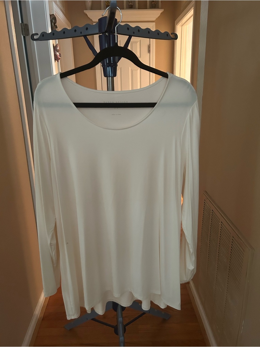 Susan Graver Cream Scoop Neck Long-Sleeve Top